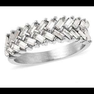 White Austrian Crystal Fern Leaf Ring in Stainless Steel